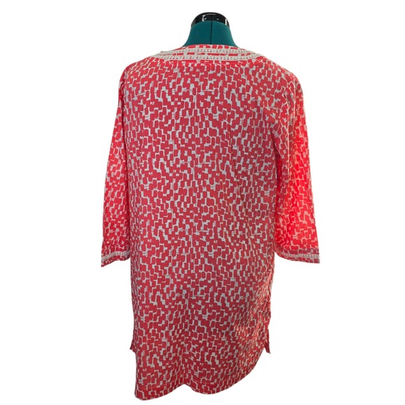 Boden Coral White Geometric Print V Neck Tunic Top 3/4 Sleeve Size US 14 - Picture 3 of 9